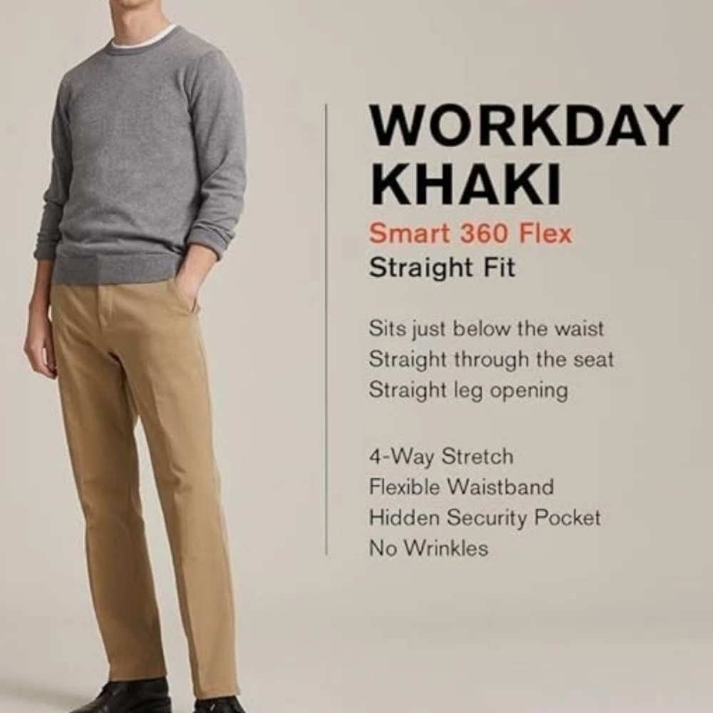 Workday Khaki Smart 360 Flex Straight Fit Pants - Tan